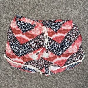 Miss Me boho red black lined light weight tie waist shorts